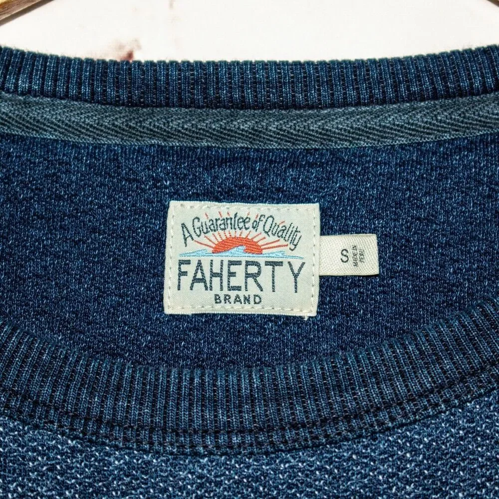 FAHERTY Men's LOGO Crew Sweatshirt in Indigo Dyed Blue Cotton size Small